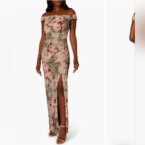 Adrianna Papell Metalasse Off the Shoulder Stretch Column Gown